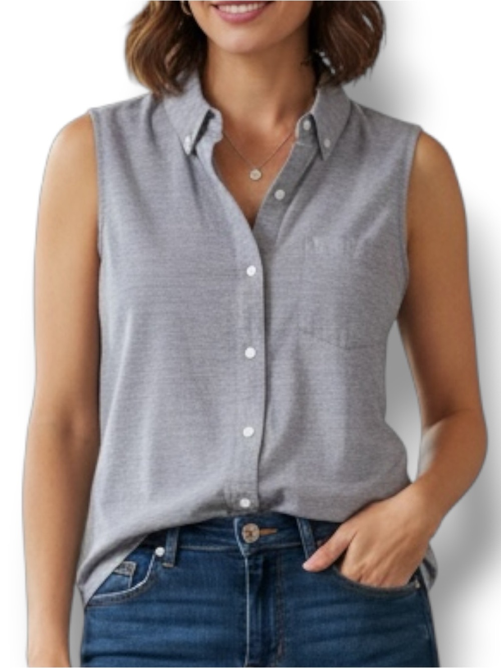 Theory Yarine Eco Sharkskin Sleeveless Linen Blend Button Down Shirt XS Petite